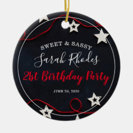 Red White & Black Sweet and Sassy Stars Birthday Julgransprydnad Keramik