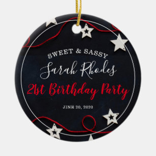 Red White & Black Sweet and Sassy Stars Birthday Julgransprydnad Keramik