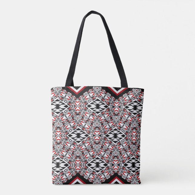 Red, White & Black Tribal Tapestry Tote Tygkasse (Baksida)