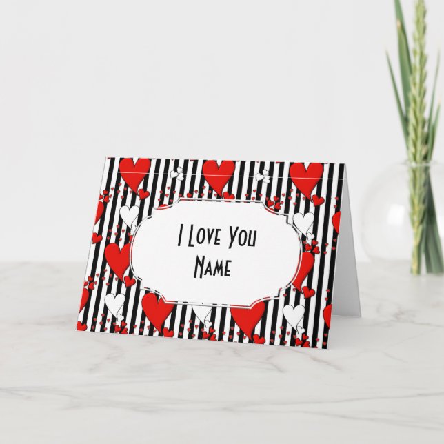 Red White Black Valentine Heareting Card Helgkort (Framsida)