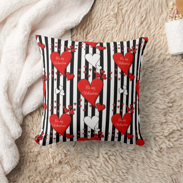 Red White Black Valentine Heart Dekorativ kudde (Filt)