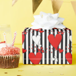 Red White Black Valentine Hearts Wrapping Papper Presentpapper