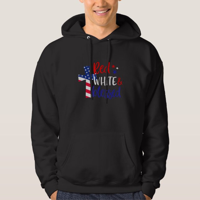 Red White Blad American Jesus Kor Christian 4 Hoodie (Framsida)