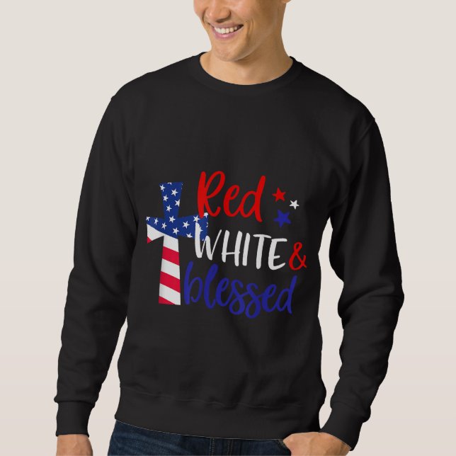 Red White Blad American Jesus Kor Christian 4 Lång Ärmad Tröja (Framsida)