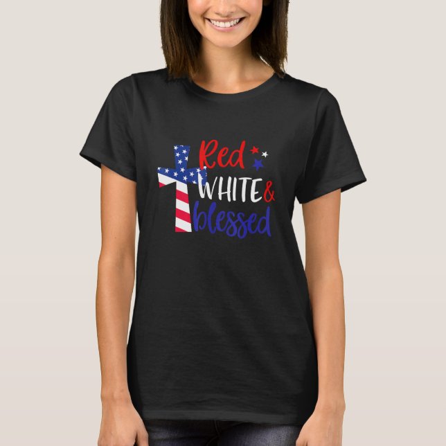 Red White Blad American Jesus Kor Christian 4 T Shirt (Framsida)