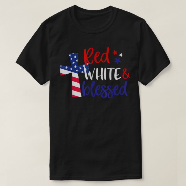 Red White Blad American Jesus Kor Christian 4 T Shirt (Design framsida)