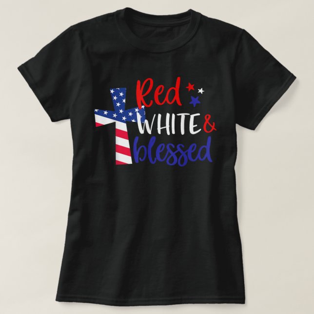 Red White Blad American Jesus Kor Christian 4 T Shirt (Design framsida)
