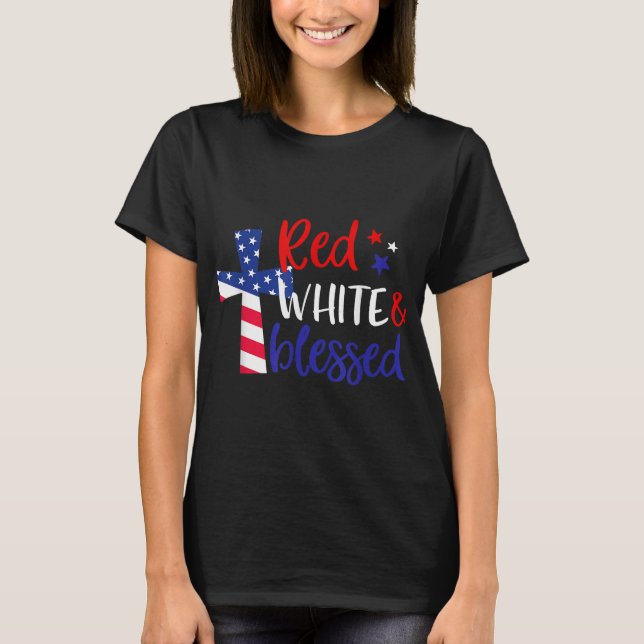 Red White Blad American Jesus Kor Christian 4 T Shirt (Framsida)
