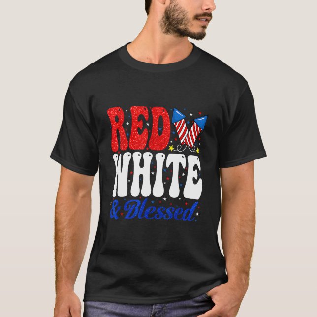 Red White Blessed 4Th Of July Patriotic T Shirt (Framsida)