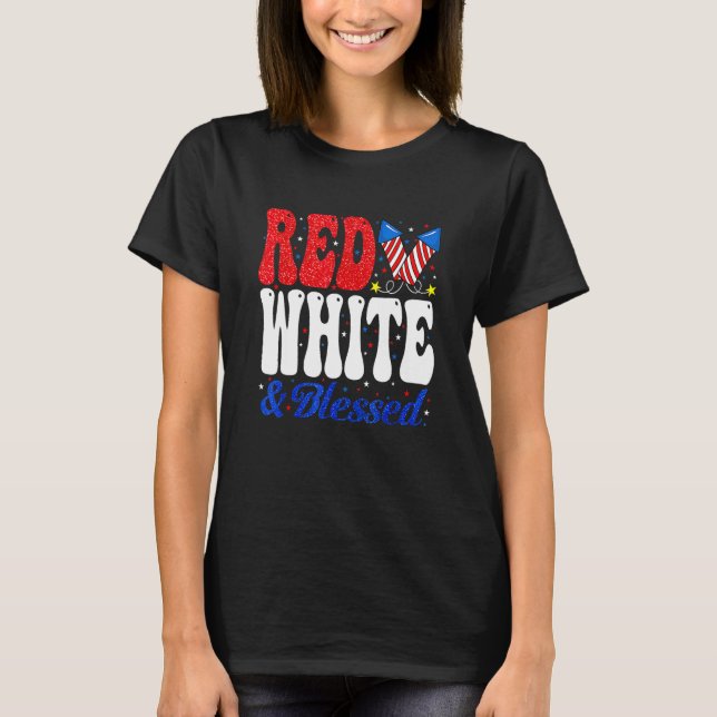 Red White Blessed Funny 4th Of July Patriotic Boys T Shirt (Framsida)
