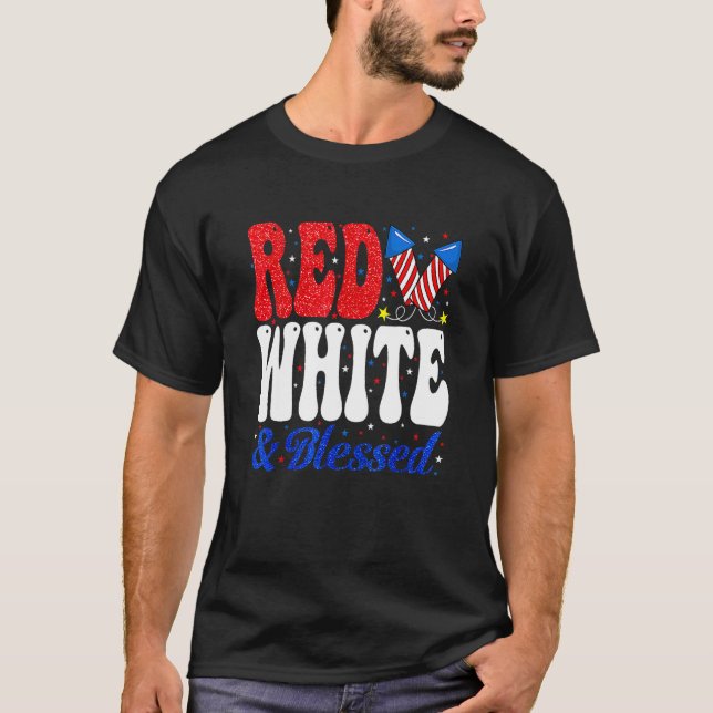 Red White Blessed Funny 4th Of July Patriotic Boys T Shirt (Framsida)
