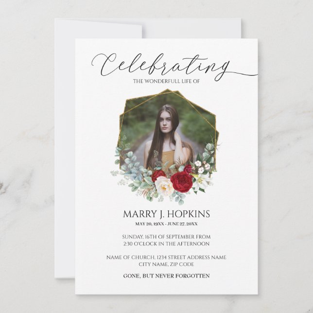 Red White Blommar Photo Firande of Life Inbjudningar (Framsida)