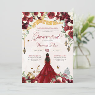 Red White Blommigt Butterfly Elegant Quinceanera V Inbjudningar