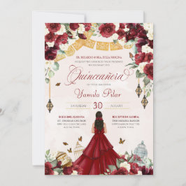 Red White Blommigt Butterfly Elegant Quinceanera V Inbjudningar
