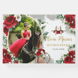 Red White Blommigt Charro Boots Quinceanera Photo Gästböcker