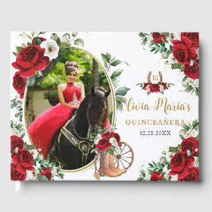 Red White Blommigt Charro Boots Quinceanera Photo Gästböcker