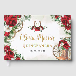 Red White Blommigt Charro CowboyBoots Quinceanera Gästböcker