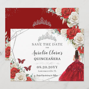Red White Blommigt Dress Silver Quinceanera Sweet Spara Datumet