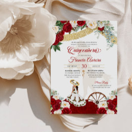 Red White Blommigt Elegant Guld Charro Quinceanera Inbjudningar