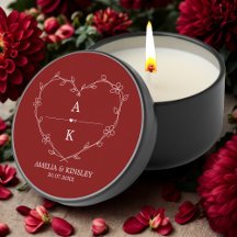 Red White Blommigt Heart Modern Monogram Bröllop