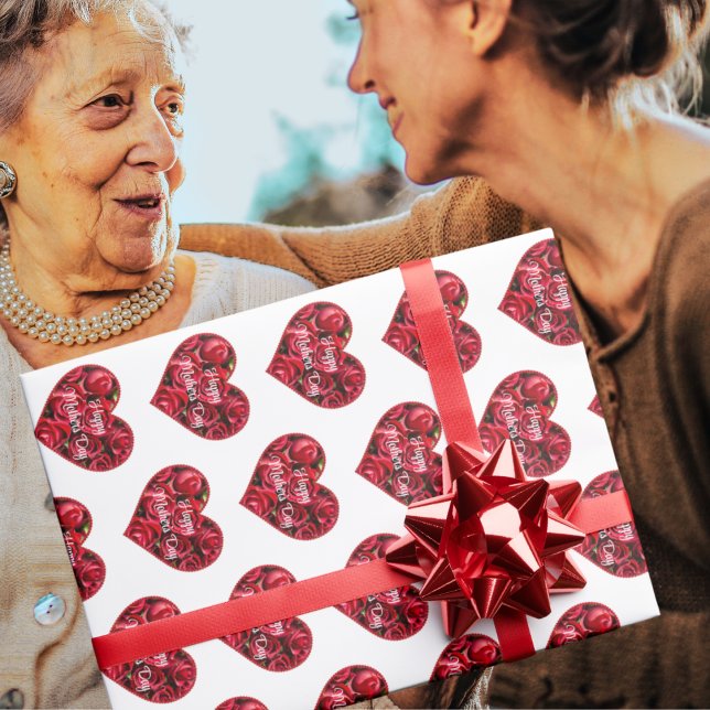 Red White Blommigt Modern Elegant Mors dag Presentpapper (Skapare uppladdad)