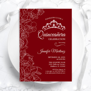 Red White Blommigt Quinceanera Party Inbjudningar