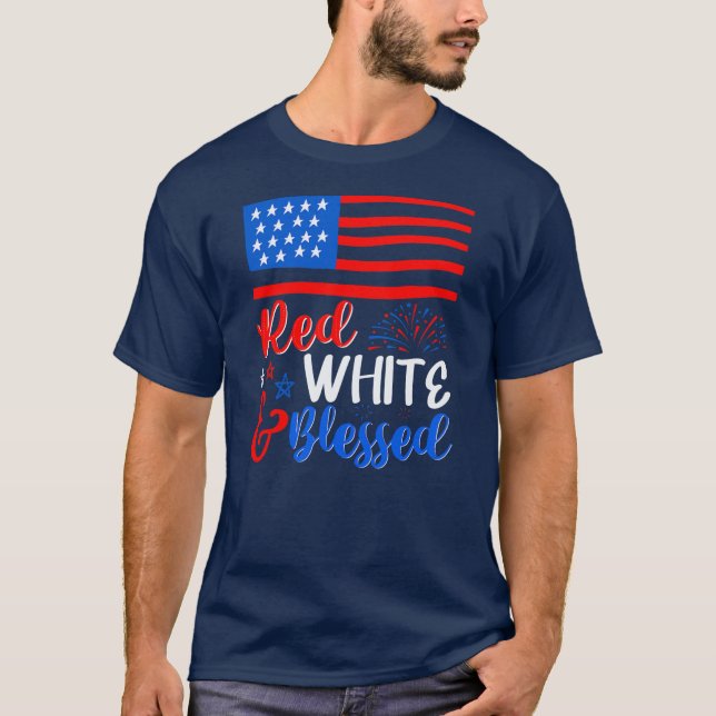 Red White Blsed 4:e juli Patriotic America  T Shirt (Framsida)