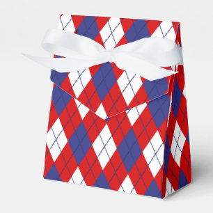 Red, White, Blue Argyle 1 FAVOR BOX tält Presentaskar
