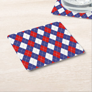 Red,White,Blue Argyle 2-PAPPRA PARTY UNDERLÄGG Papper Kvadrat