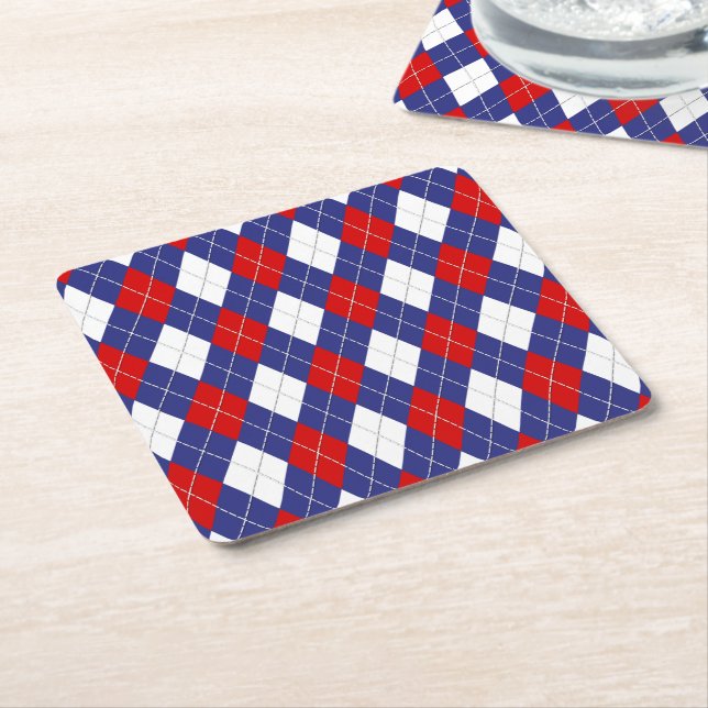 Red,White,Blue Argyle 2-PAPPRA PARTY UNDERLÄGG Papper Kvadrat (Vinklad)