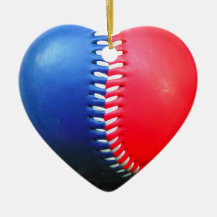 Red White & Blue Baseball Julgransprydnad Keramik
