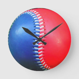 Red White & Blue Baseball Rund Klocka