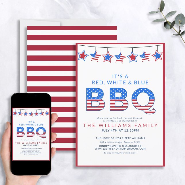 Red White & Blue BBQ 4:e juli Independence day Inbjudningar (Skapare uppladdad)