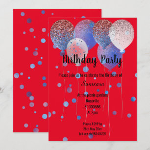 RED WHITE & BLUE BIRTHDAY BALLOON WHITE SPOT INBJUDNINGAR