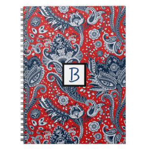Red White & Blue Blommigt Paisley Bohemian Boho Anteckningsbok