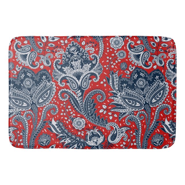Red White & Blue Blommigt Paisley Bohemian Boho Badrumsmatta (Framsidan)