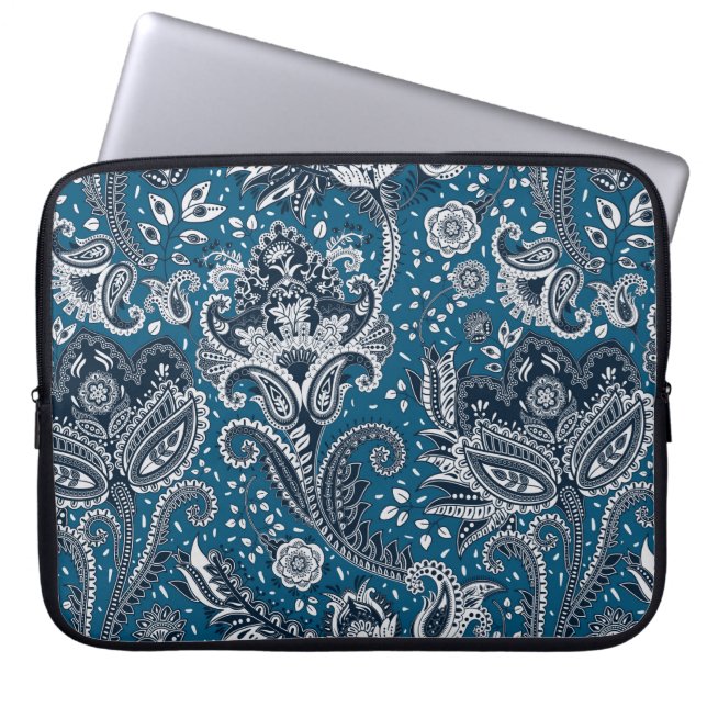 Red White & Blue Blommigt Paisley Bohemian Boho Laptop Fodral (Framsidan)