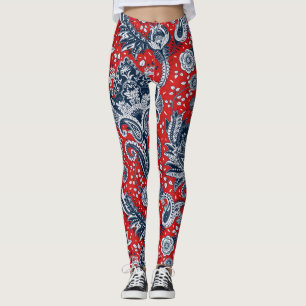 Red White & Blue Blommigt Paisley Bohemian Boho Leggings