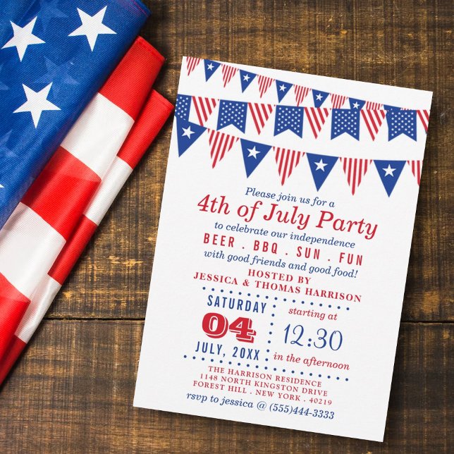 Red, White & Blue Bunting Flaggor 4 juli Party Inbjudningar (Skapare uppladdad)