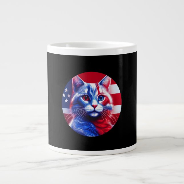 Red White & Blue Cat With American Flag Background Jumbo Mugg (Framsidan)