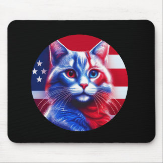 Red White & Blue Cat With American Flag Background Musmatta