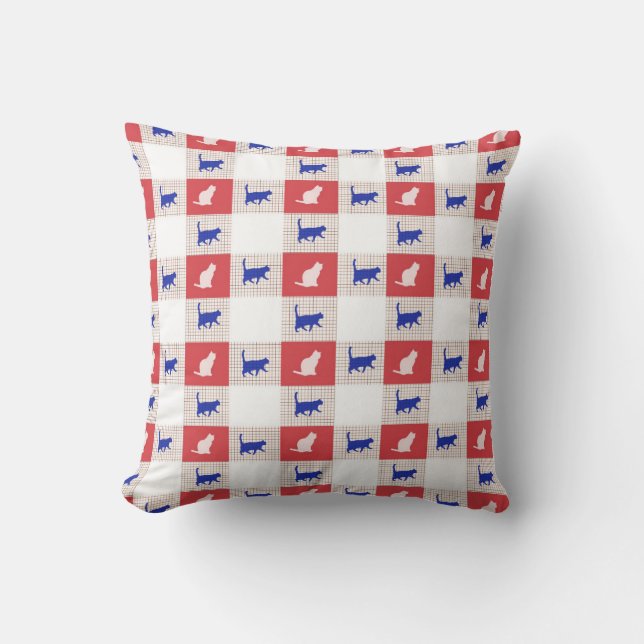 Red, White & Blue Checkerboard Cat Mönster Kudde (Framsida)
