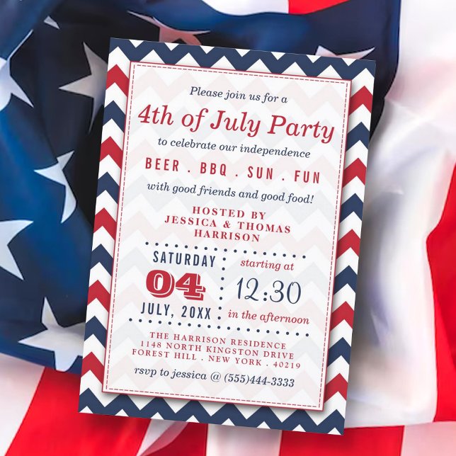Red, White & Blue Chevron 4:e juli Party Inbjudningar (Skapare uppladdad)