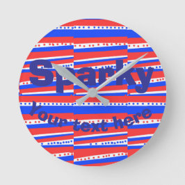 Red White Blue Circles Stripes  Rund Klocka