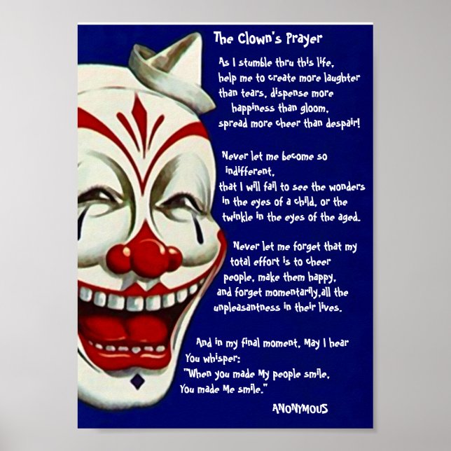 RED, WHITE, & BLUE CLOWN POSTER w/ CLOWN'S PRAYER (Framsidan)