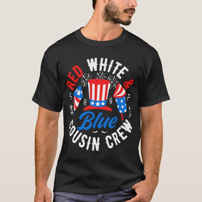 Red White & Blue Cousin Crew 4:e juli T Shirt (Framsida)
