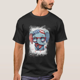 Red White Blue Elephant American Flag 4Th Of July  T Shirt