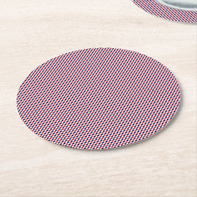 Red,White,Blue-Gingham-PAPPER PARTY UNDERLÄGG Papper Rund (Vinklad)
