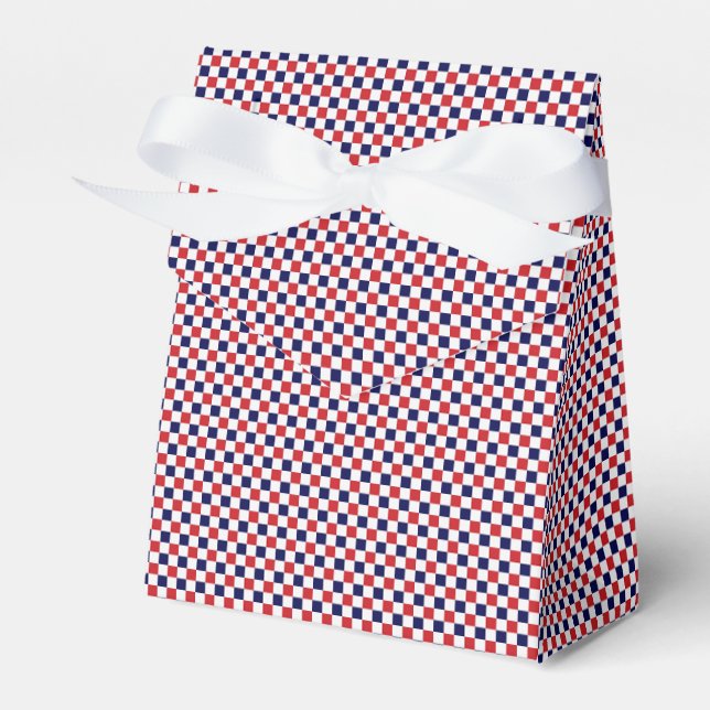 Red,White,Blue Gingham PARTY FAVOR BOX, tält Presentaskar (Framsidan Sidan)