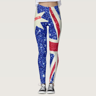 Red White & Blue Glitter, Australiens Flagga Women Leggings